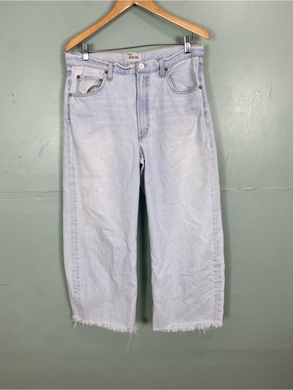 Agolde Low Curve Fray Barrel Jeans Light Wash Blue Denim Size 30